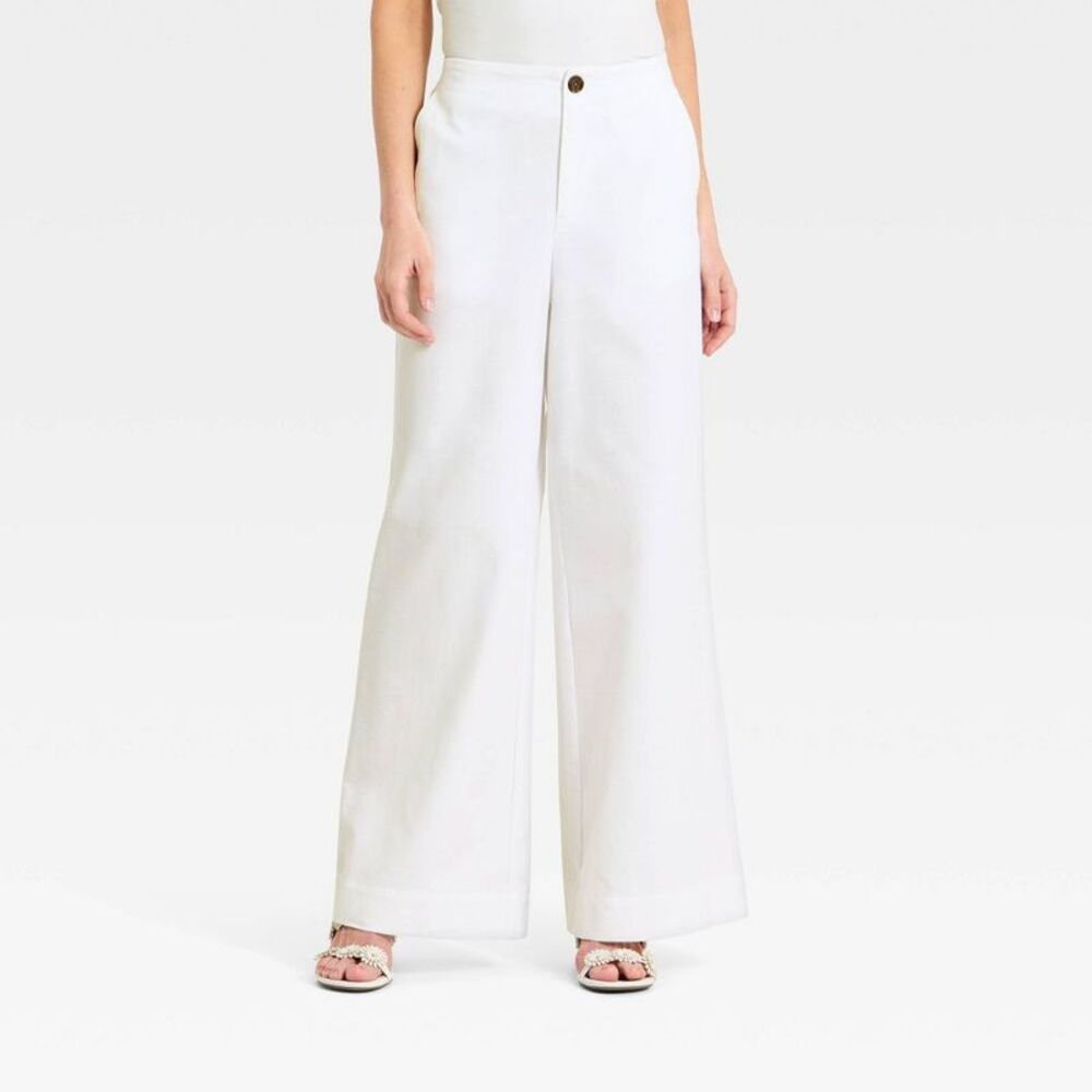 Open Box - A New Day - Women's Faux Linen Trousers - A New Day White 8 White